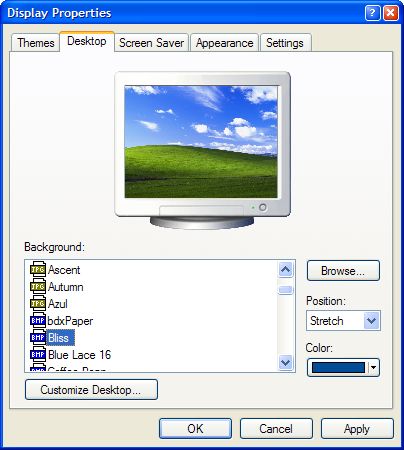 Technical Support Choosing And Selecting Wallpaper Backgrounds In Windows 95 98 Me Xp